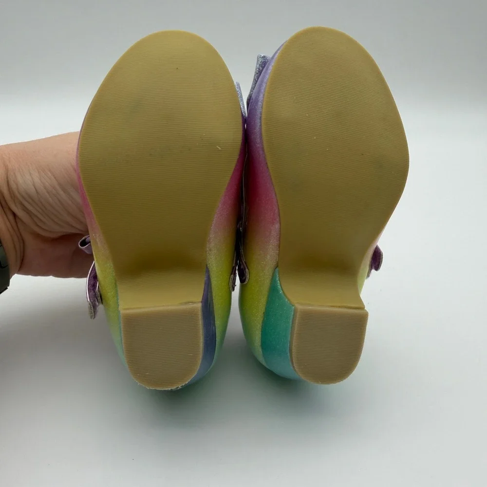 Harper Canyon Disney Kids Rainbow Ombre Glitter Mary Jane Bow Pumps Heels Size 6